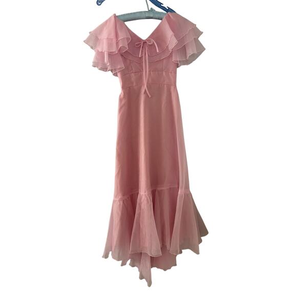 Vintage 1970s JCPenny Pink Ruffles Prom Bridesmaid Formal Prairie Dress XS - Picture 1 of 7